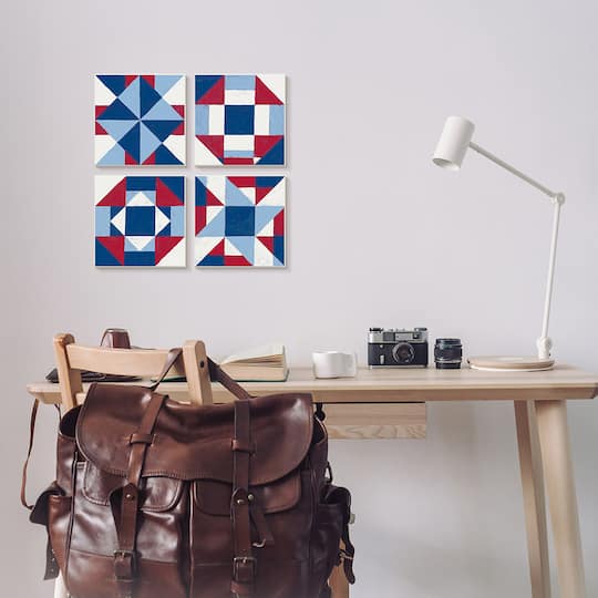 Stupell Industries Geometric Patchwork Quilt Pattern Red White Blue,12" x 12"